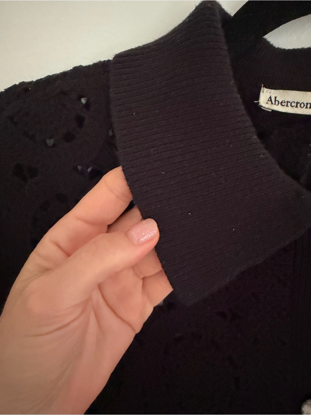 Abercrombie & Fitch Black Crochet Button-Front Short Sleeve Top - Picture 4 of 4